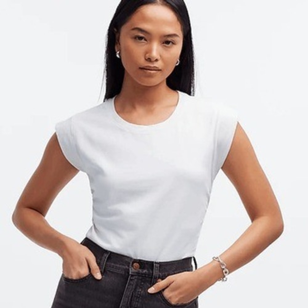 Madewell Side-Cinch Muscle Tee‎ Women XXS White Cotton Tencel NJ787